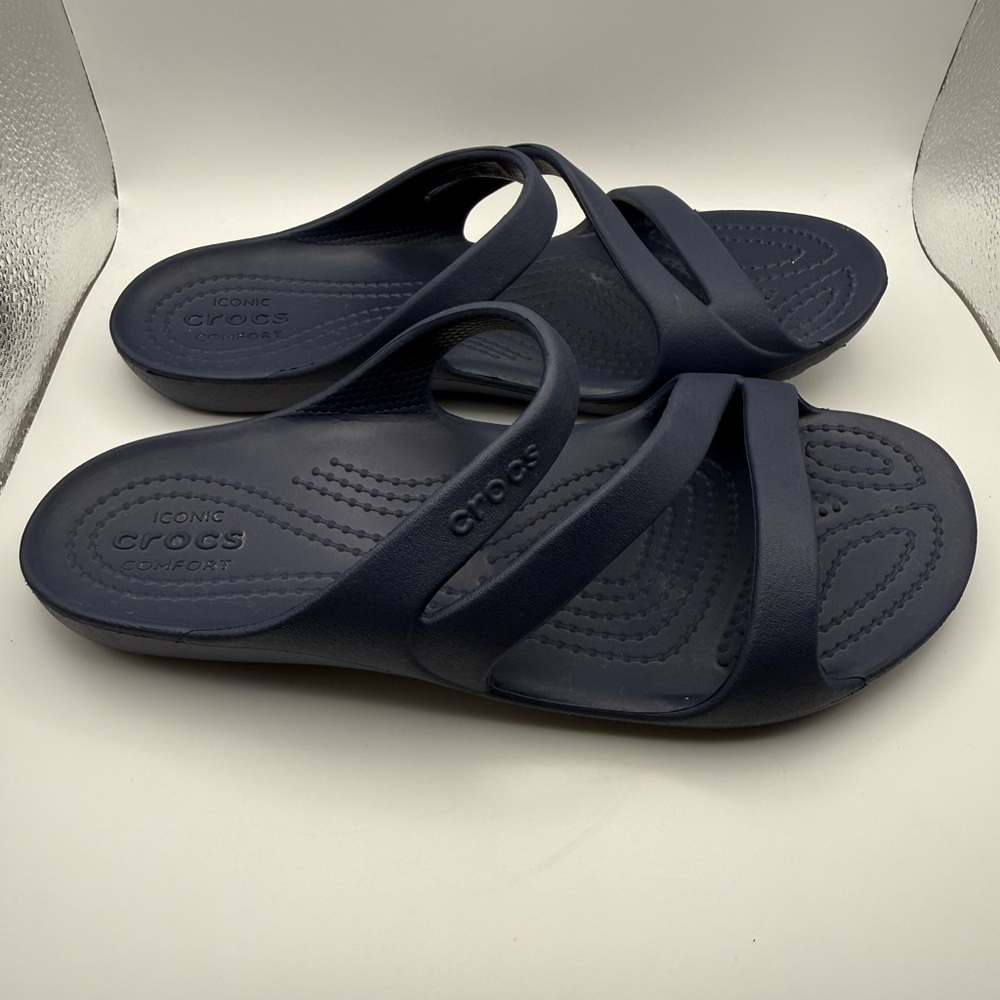 CROCS Navy Blue Women's Croslitr Slide Sandals Women Size 6 Like New - Picture 5 of 8